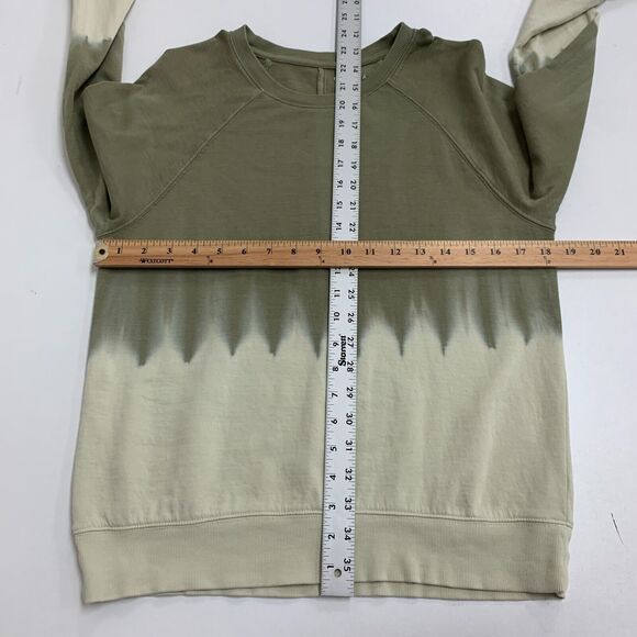 Athleta Sundown Dip Dye Shirt Womens XS Moss Beige Round Neck Raglan Long Sleeve - Picture 7 of 15